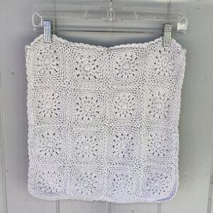Anthropologie White Crochet Pillow Cover